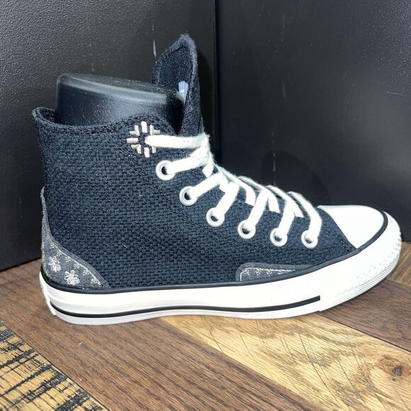 Converse Women Chuck Taylor All Star Hi Woven Autumn Embroidery A05066C Black 7 - Picture 3 of 6